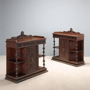 Buffets Anciens Style Néo-Baroque 3 Tiroirs Noyer Italie XIXe Siècle