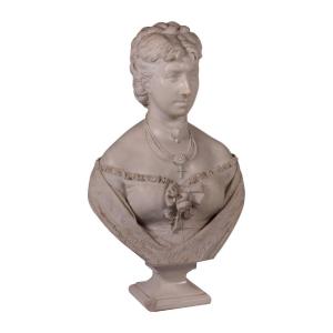 Antique Bust Of A Woman White Carrara Marble Italy XIX Century Original