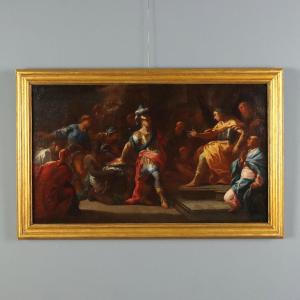 Antique Painting Muzio Scevola Oil On Canvas Bologna Italy '600