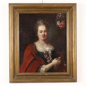 Portrait Of A Noblewoman Antique Painting Oil On Canvas XVIII Century Original