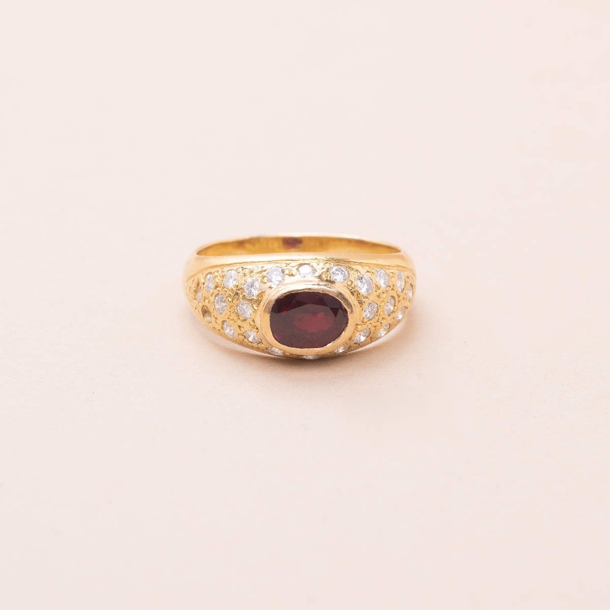 Vintage Ruby 0.70 Carat Diamond Gold Bangle Ring