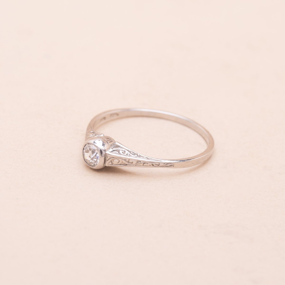 Antique Engraved Diamond Solitaire Ring-photo-3