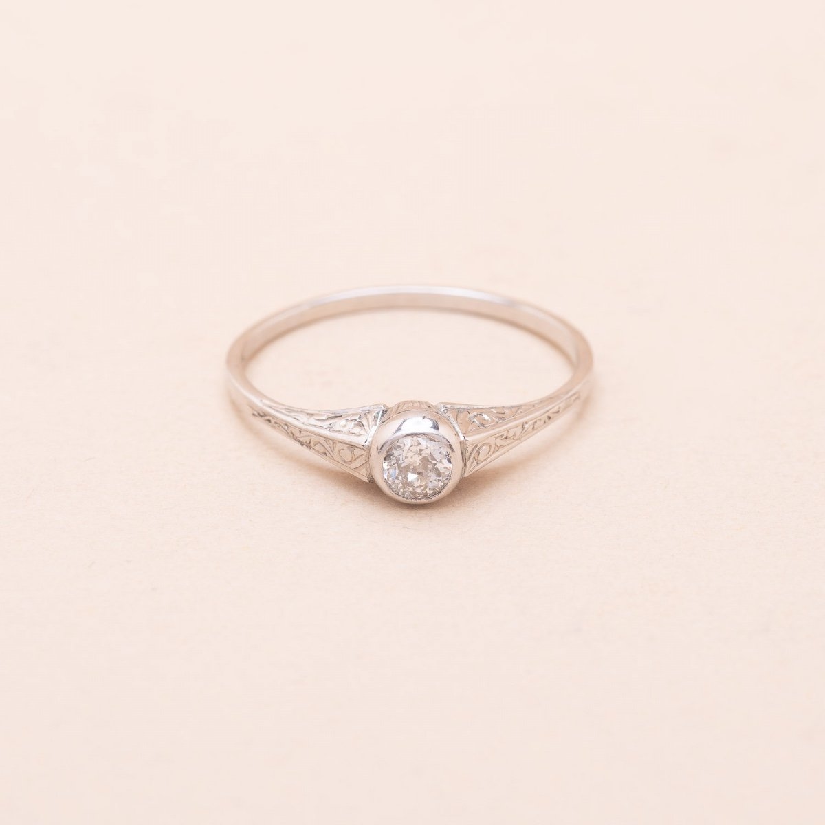 Antique Engraved Diamond Solitaire Ring