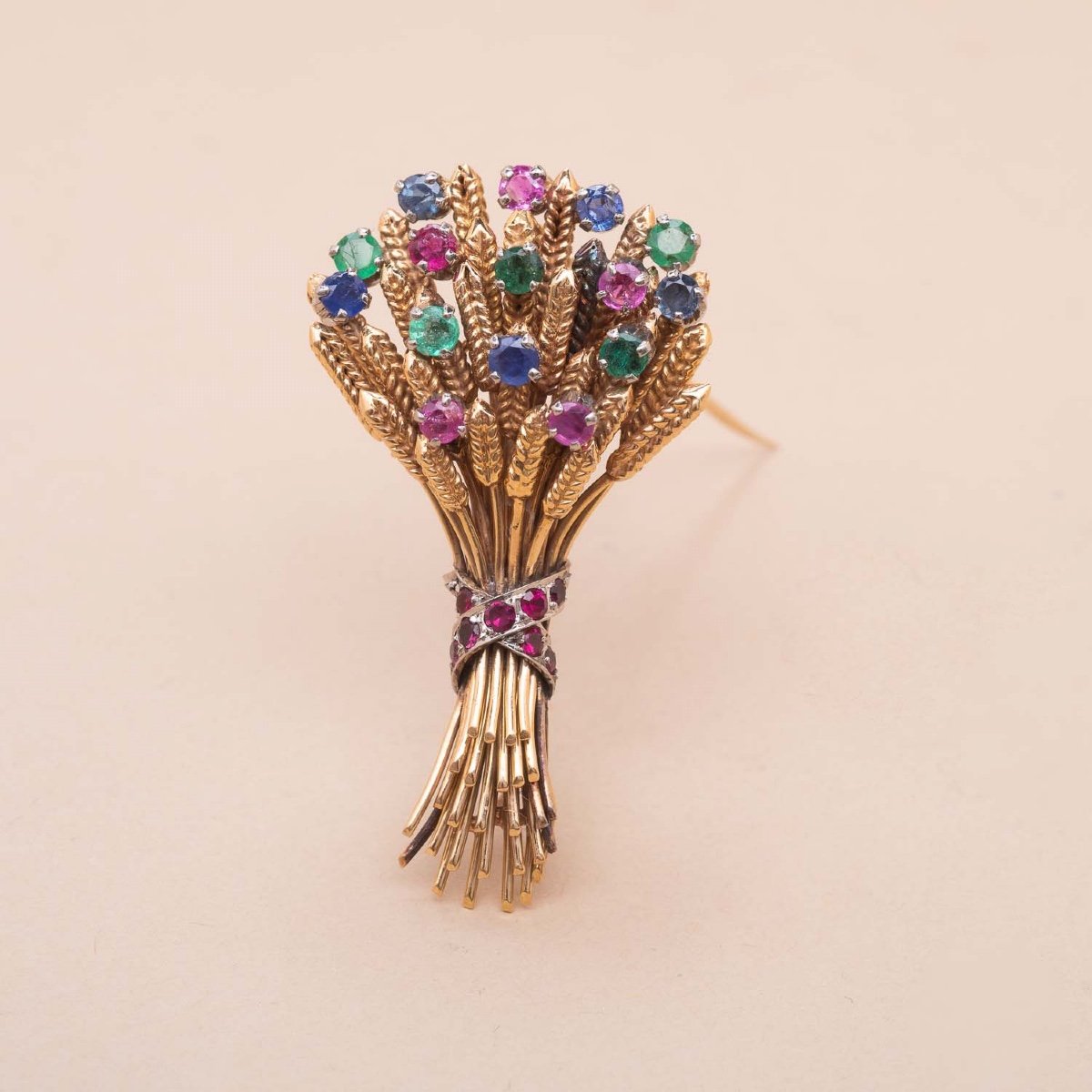Vintage Brooch Bouquet Ears Of Wheat Gold-photo-3