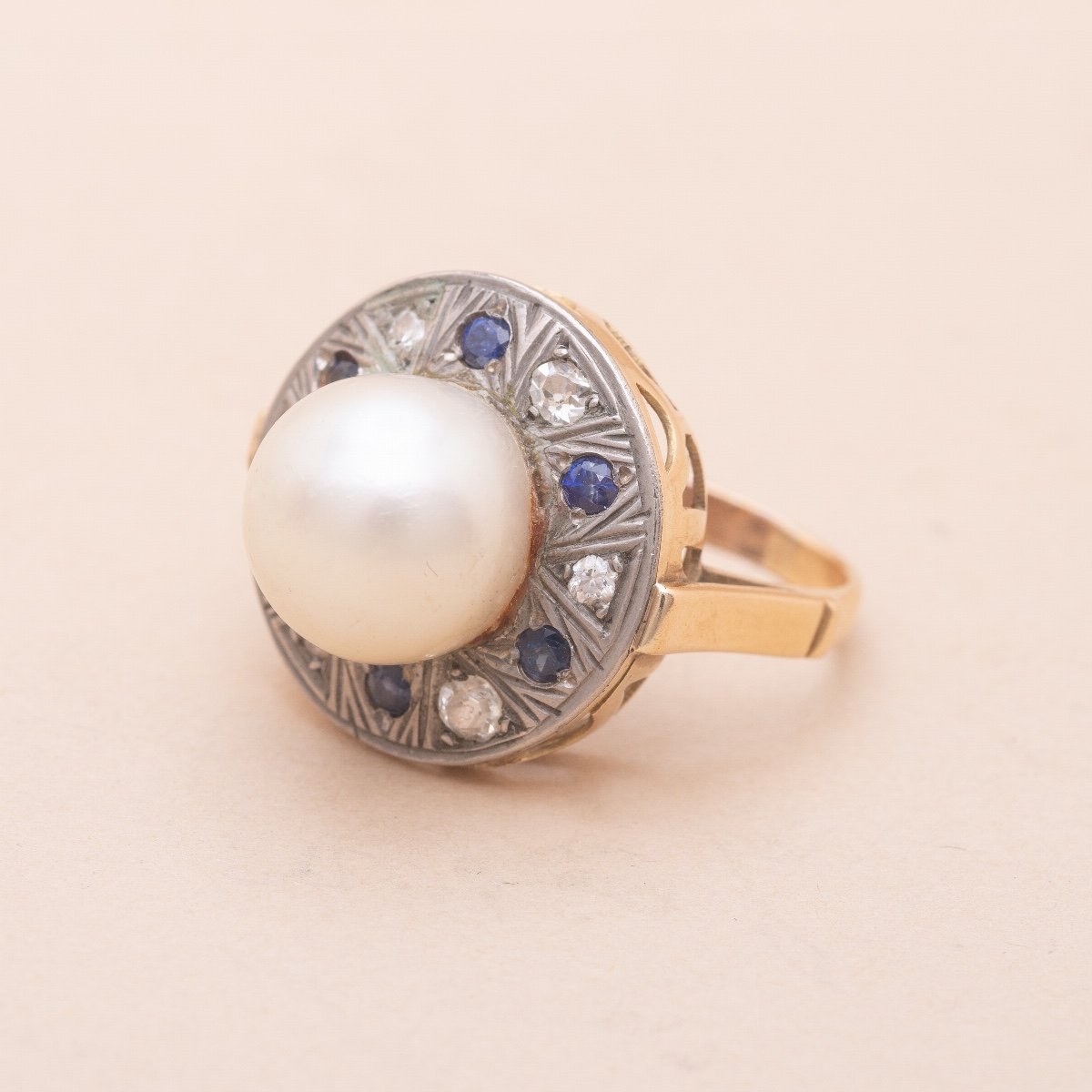 Vintage Blue Ocean Pearl Sapphires Ring-photo-2