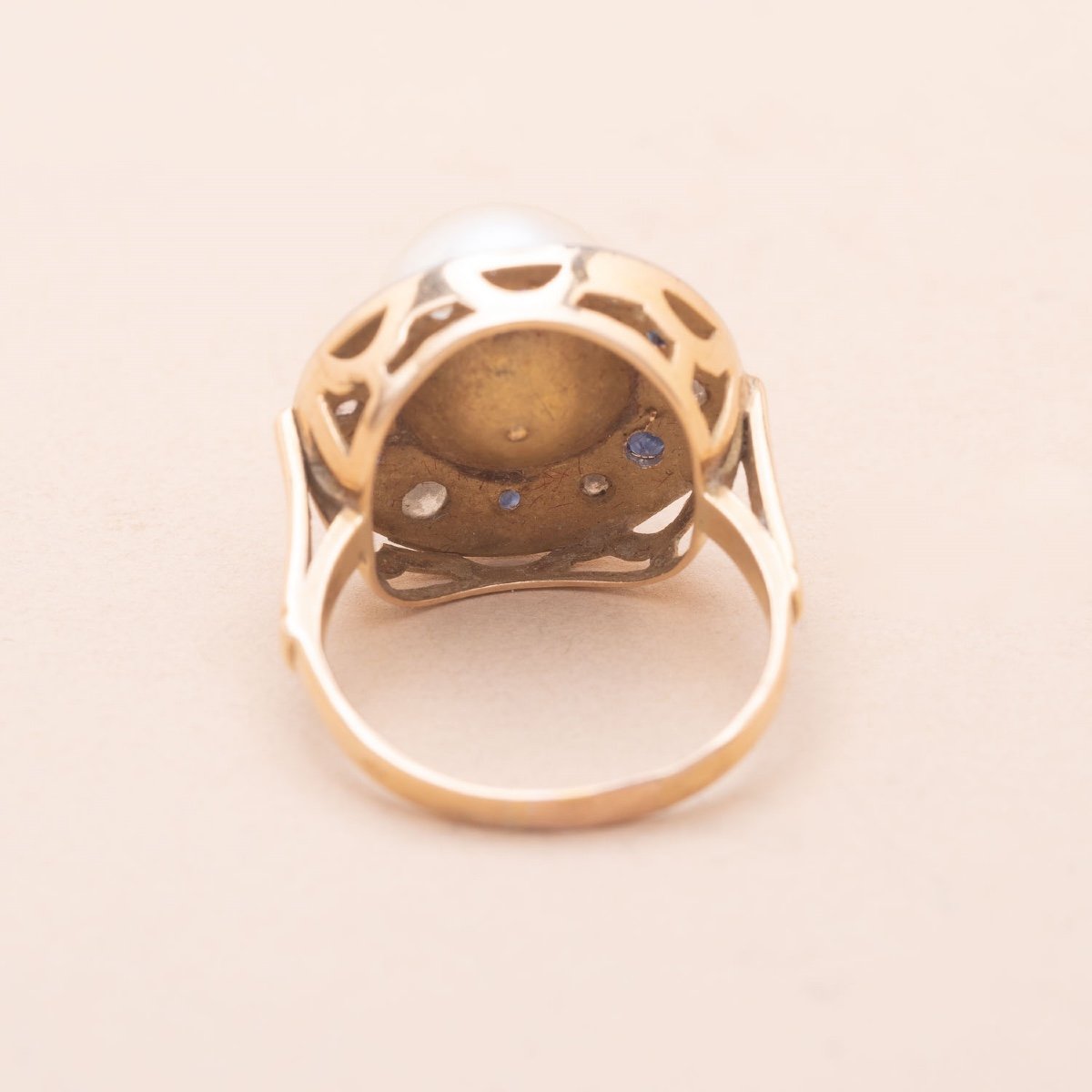 Bague Vintage Blue Ocean Perle Saphirs-photo-3