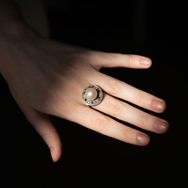 Vintage Blue Ocean Pearl Sapphires Ring-photo-1
