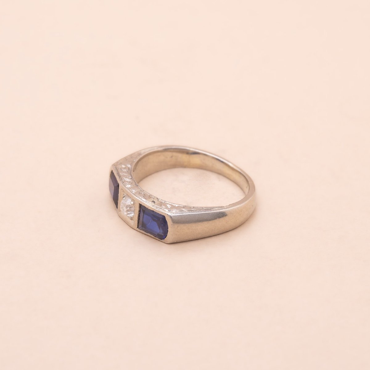 Bague Ancienne Trilogie Art Déco Saphir Diamants-photo-3