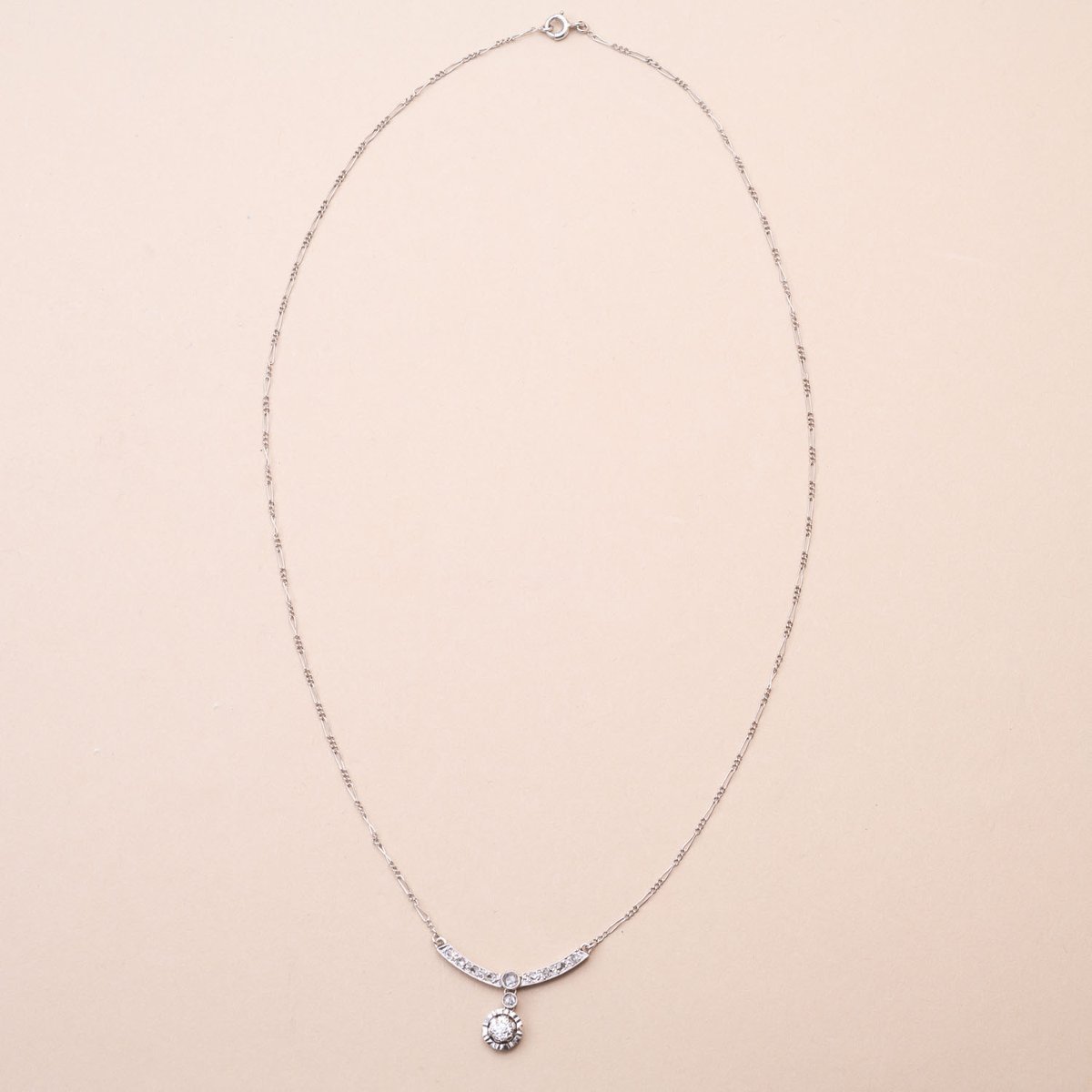 Collier Vintage Charlotte Art Déco Diamant Rose Coussin Ancien 0.35 Carat-photo-2