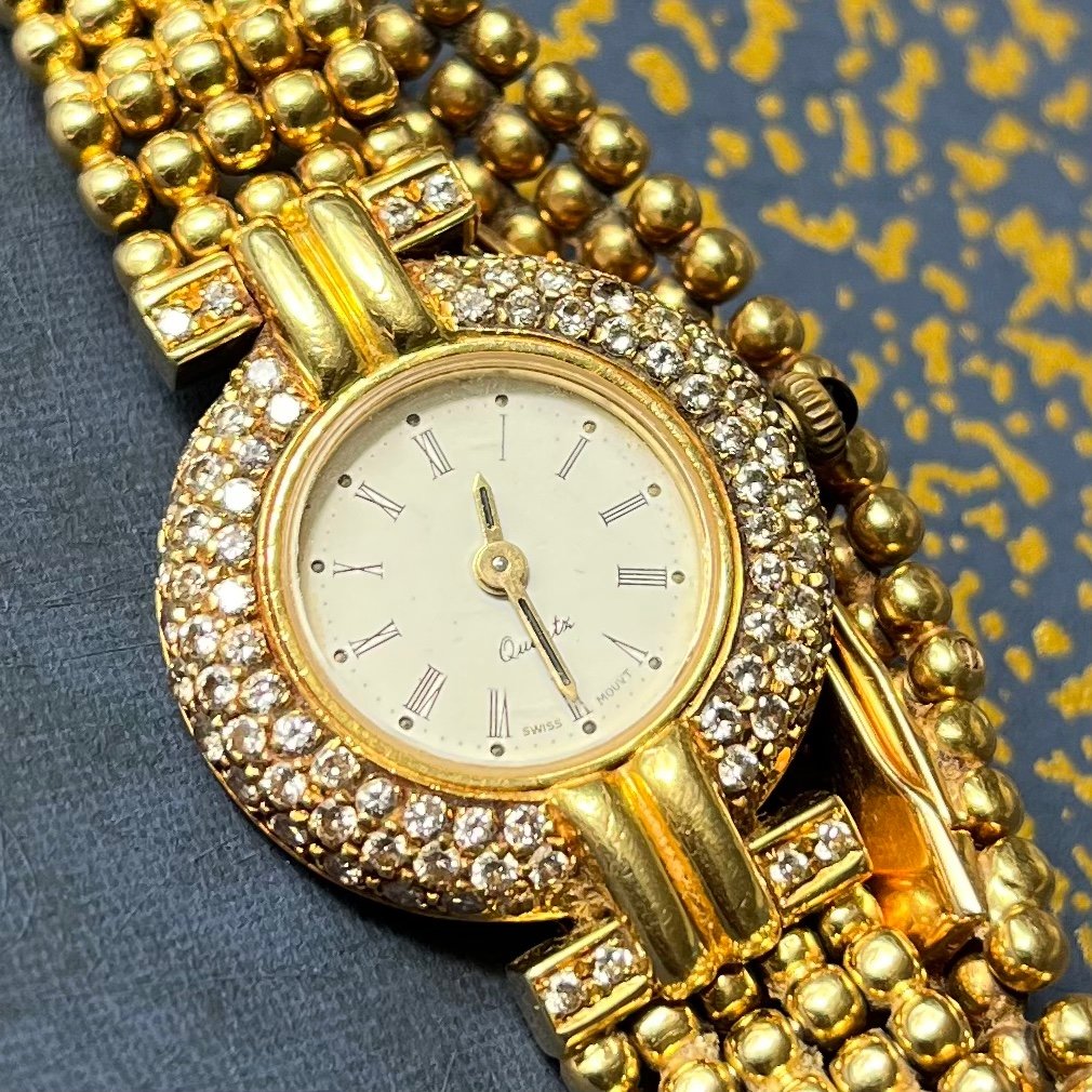 Vintage Tennis Watch Gold Diamonds 1.90 Carat -photo-3