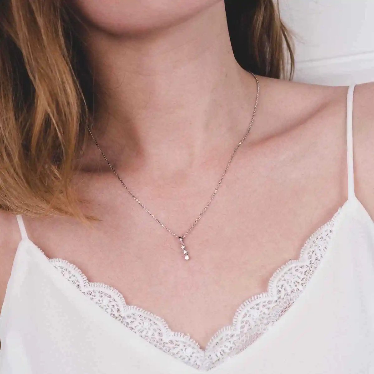 Ensemble Collier Pendentif Trio Diamants 0.17 Carat-photo-3