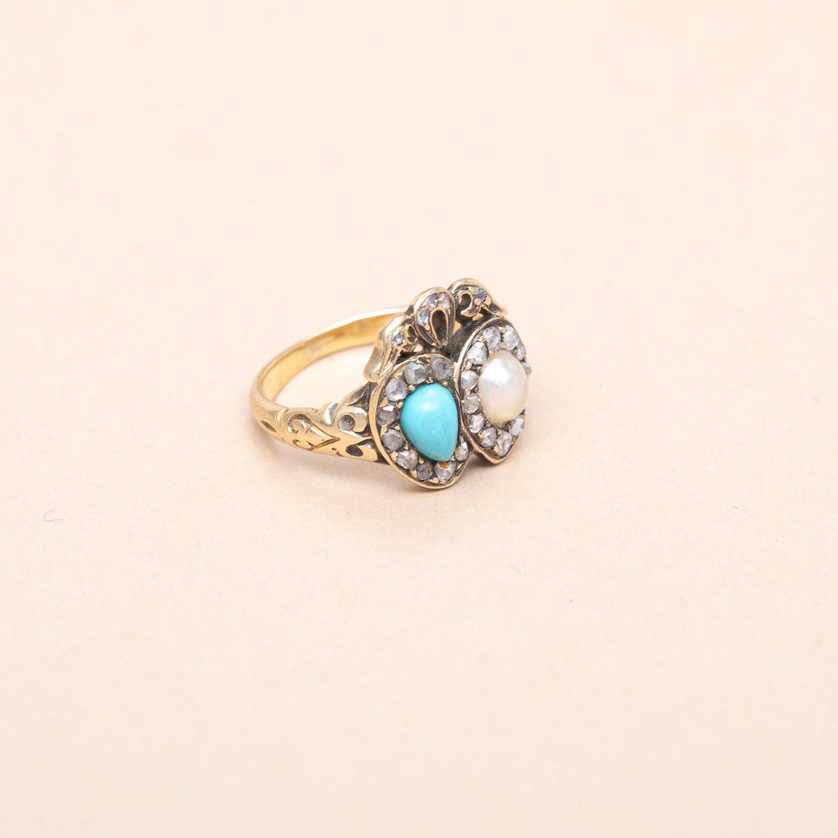 Bague Ancienne De Mariage Turquoise Soufflure De Perle 1780-1820-photo-2