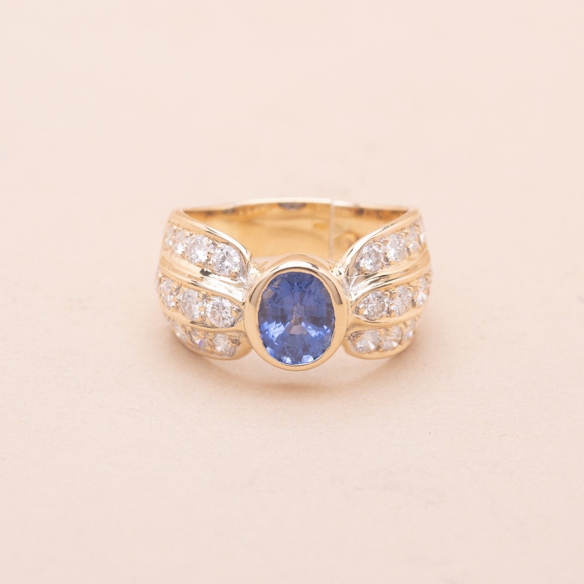 Bague Vintage Saphir 1.10 Carat Et Diamants 1.45 Carat