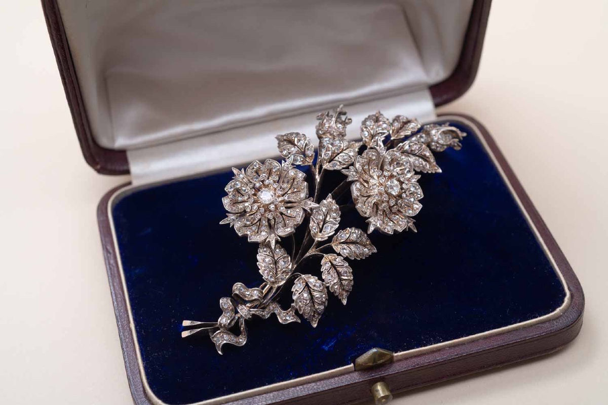 Broche Ancienne 1870 Trembleuse Diamants