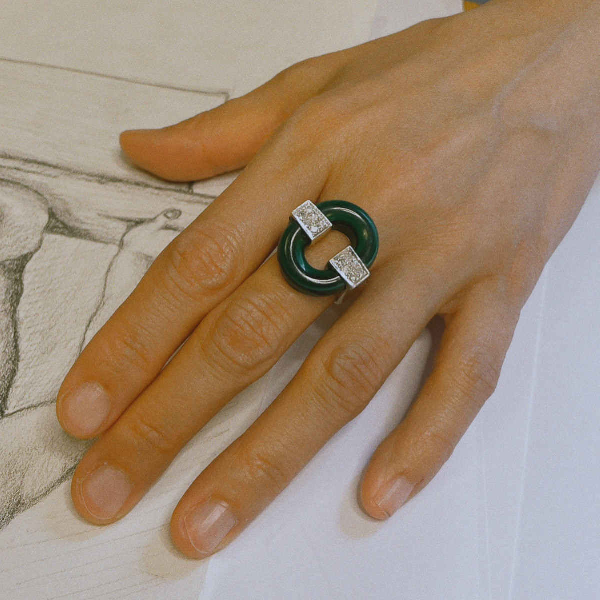 Bague Vintage Abstract Malachite-photo-4