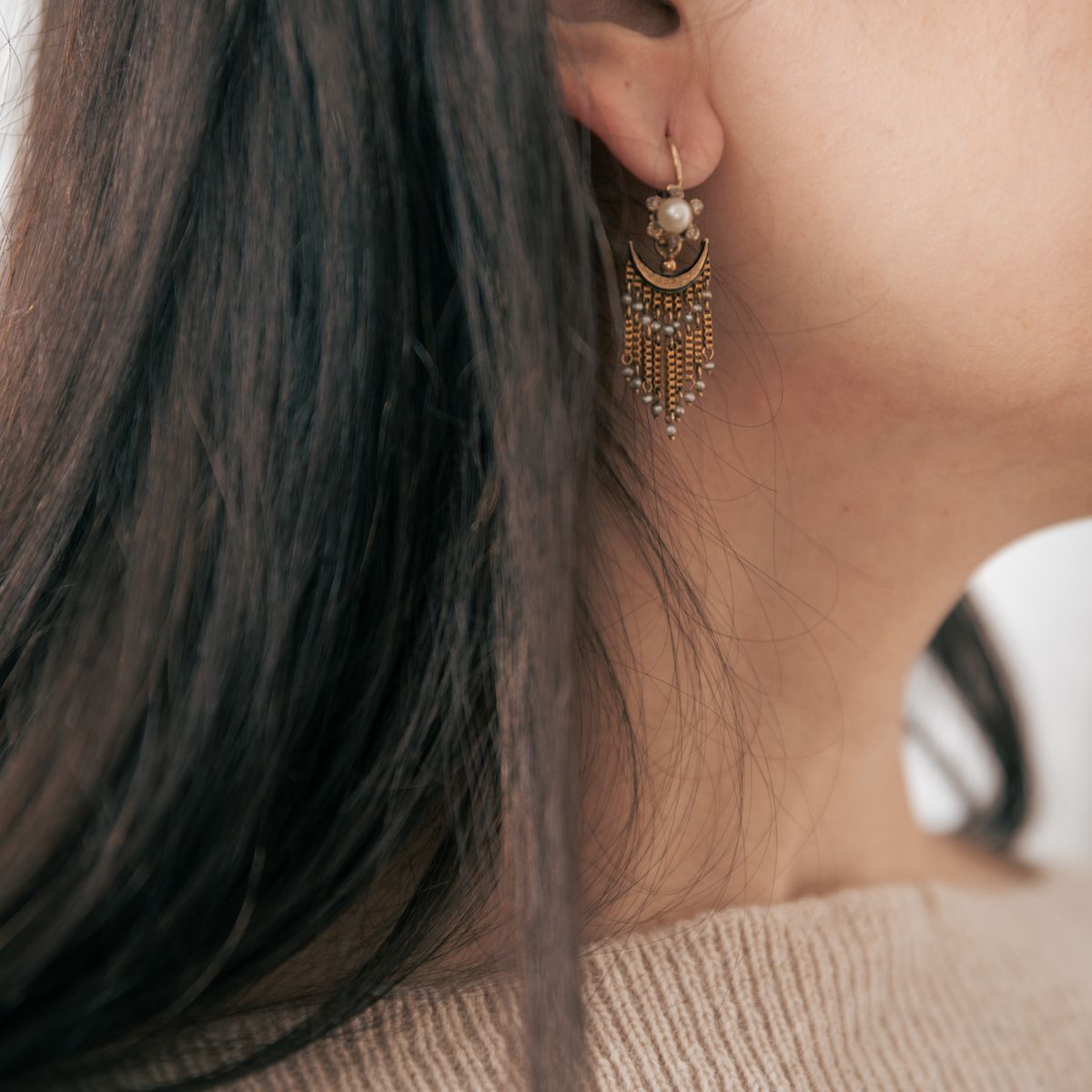 Antique 1880 Crescent Moon Earrings-photo-4