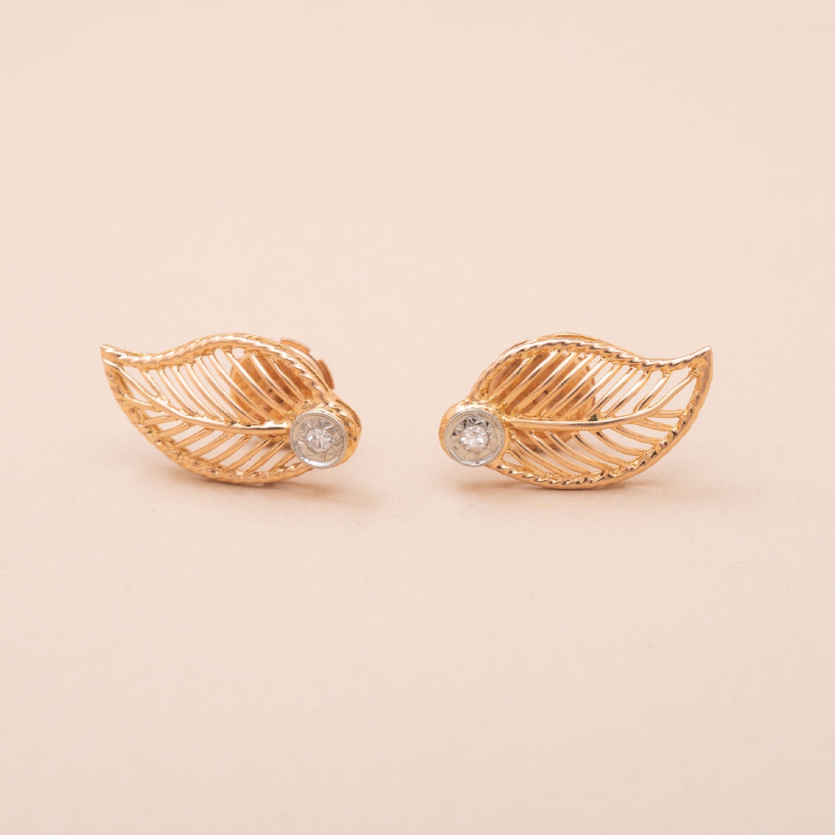 Vintage Diamond Leaf Earrings 1950-photo-2