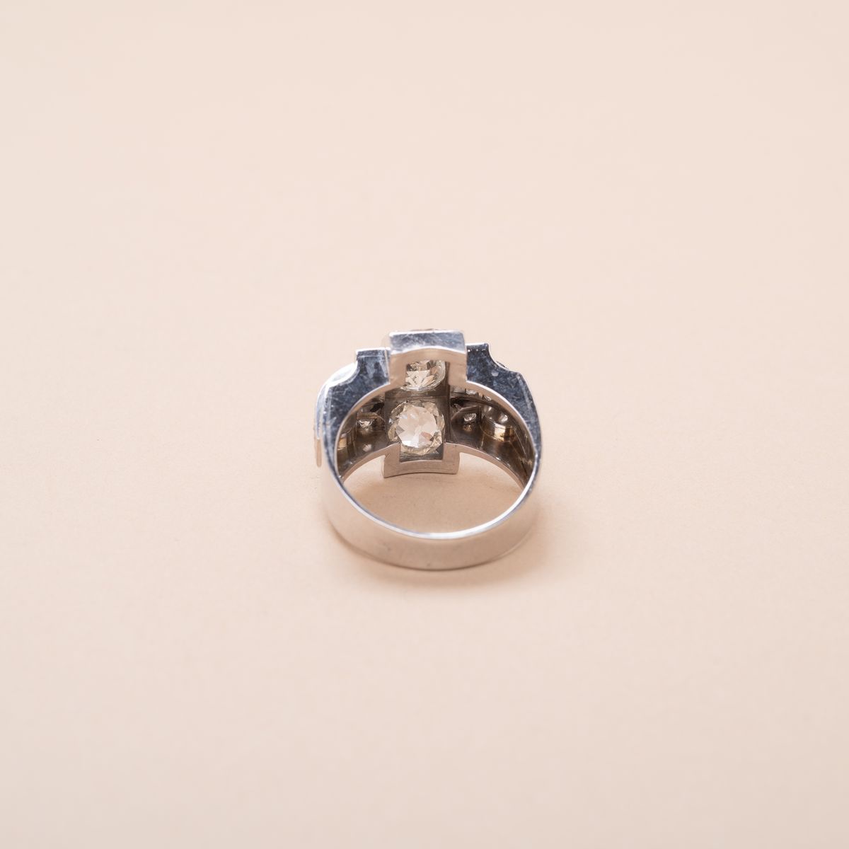 Tank Ring 1940 Vintage Cross Diamond 2.70 Carats-photo-3