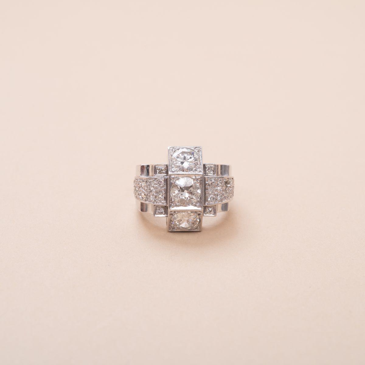 Tank Ring 1940 Vintage Cross Diamond 2.70 Carats