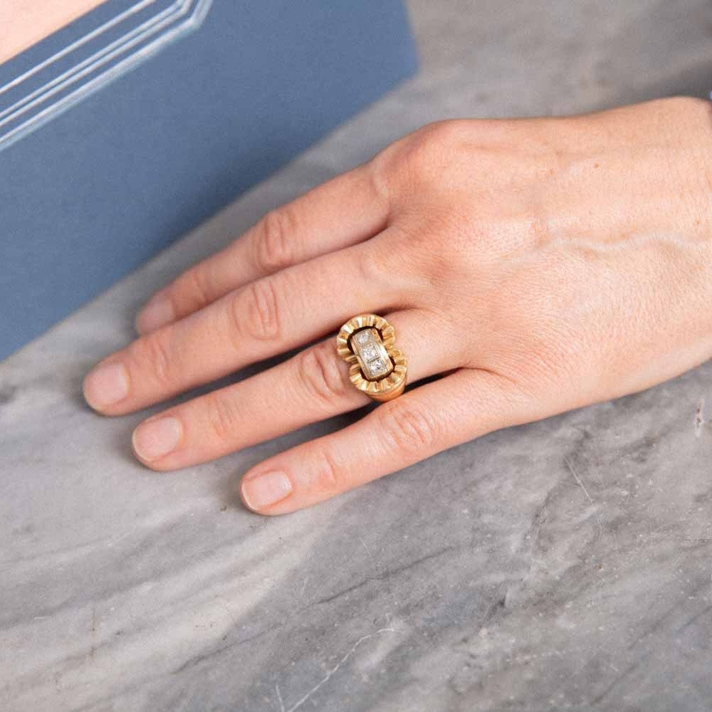 Bague Tank Volutes Diamants 1950-photo-4