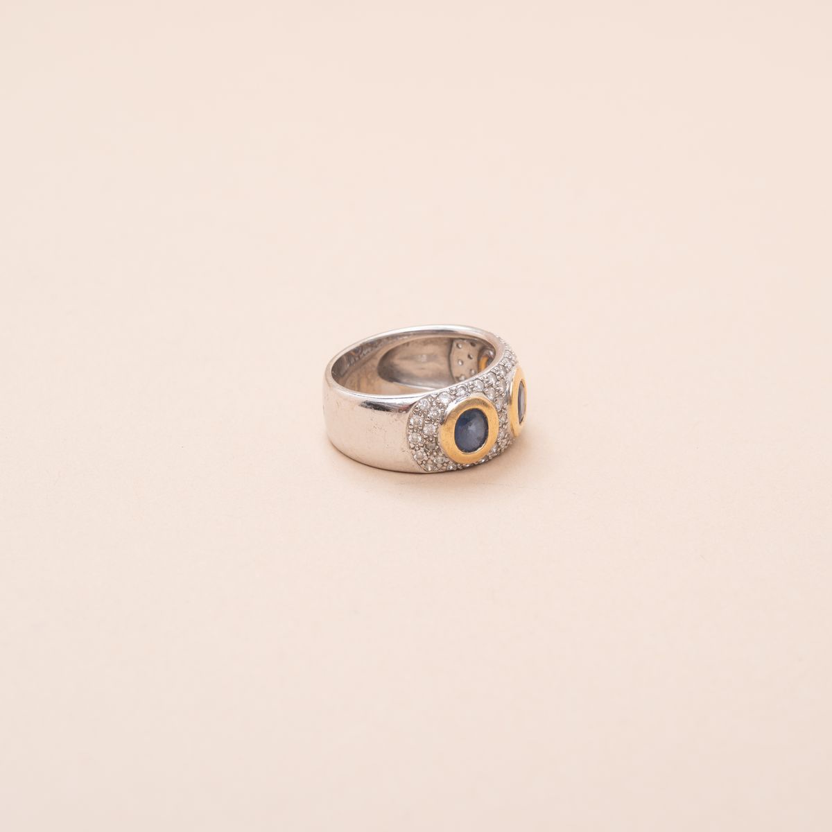 Bague Vintage Bandeau Pavage Saphirs Diamants 1980-photo-2