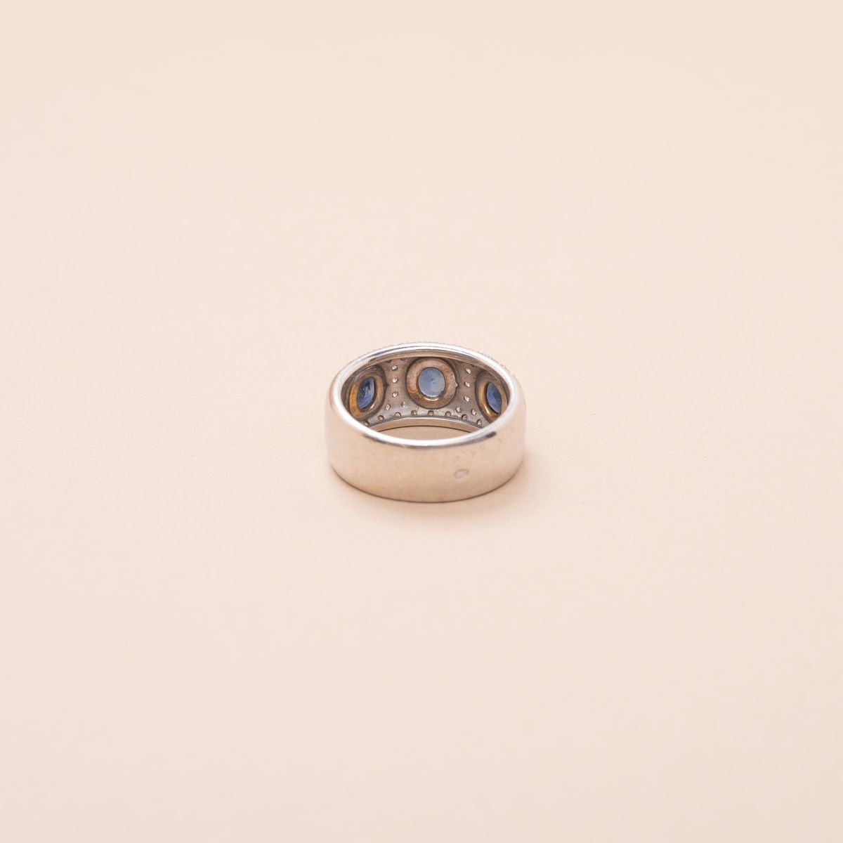 Bague Vintage Bandeau Pavage Saphirs Diamants 1980-photo-3