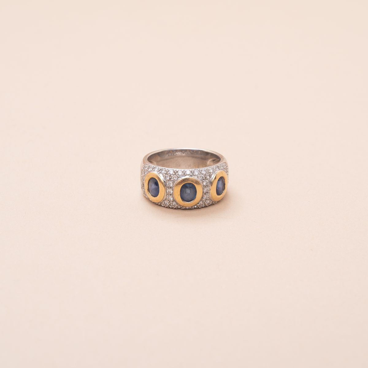 Bague Vintage Bandeau Pavage Saphirs Diamants 1980