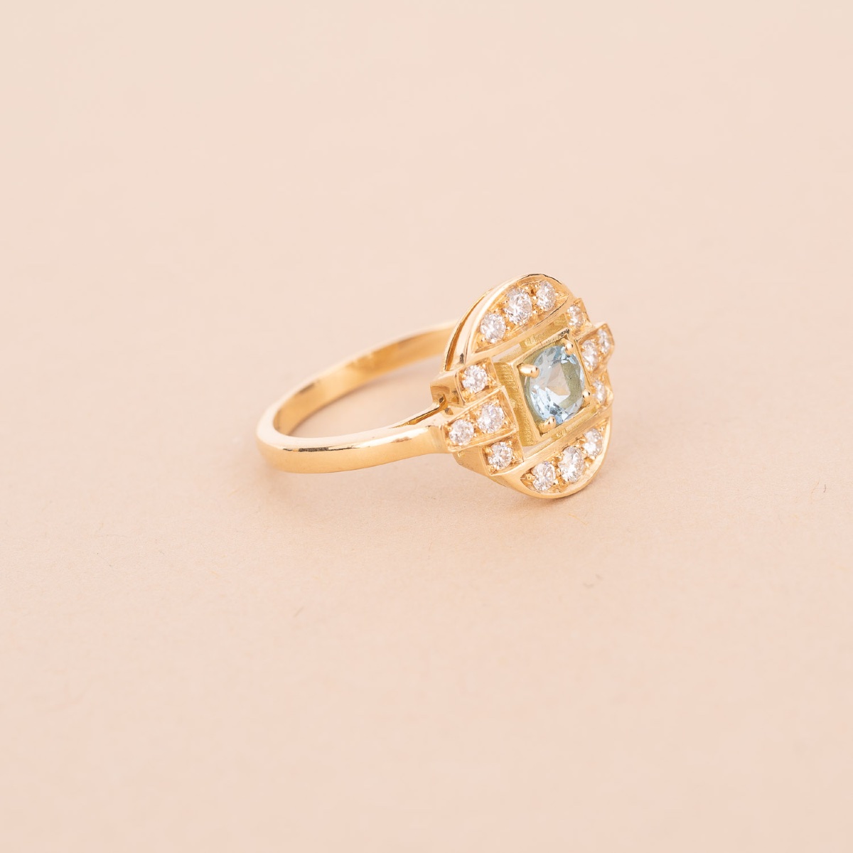 Bague Style Art Déco Aigue Marine Diamants-photo-2