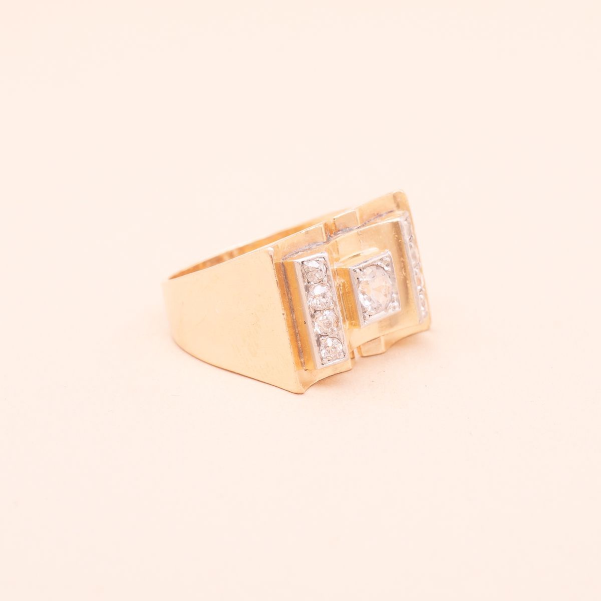 Bague Chevalière Ancienne Tank Art Deco Diamants-photo-2