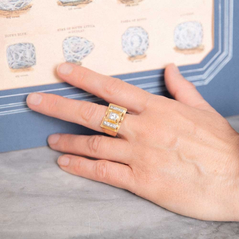 Bague Chevalière Ancienne Tank Art Deco Diamants-photo-4