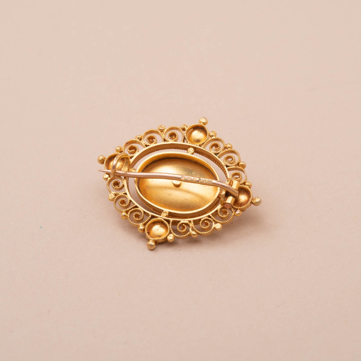 Broche Vintage Cabochon Corail-photo-2