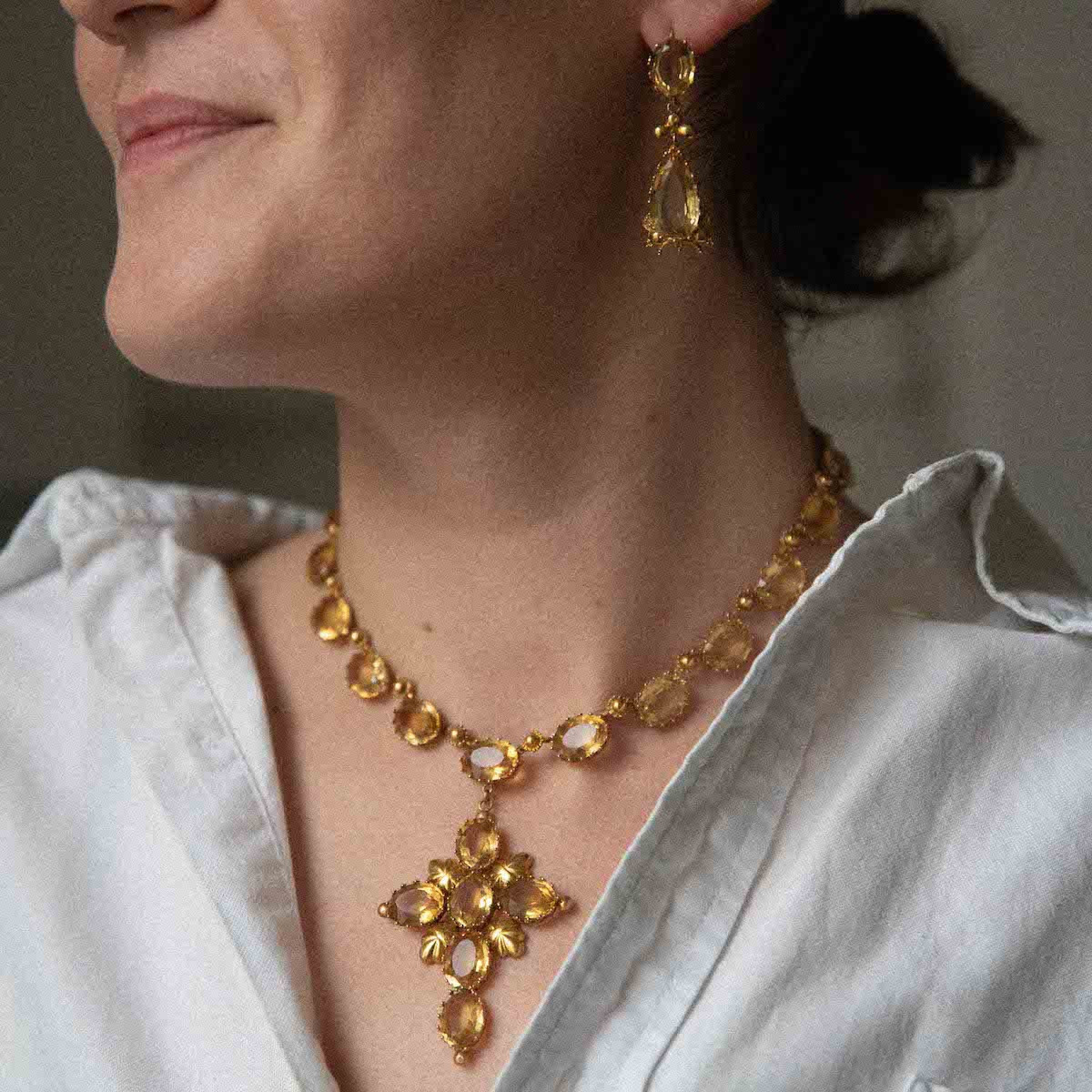 Antique Romance Citrine Jewelry Set, 19th Century -photo-4