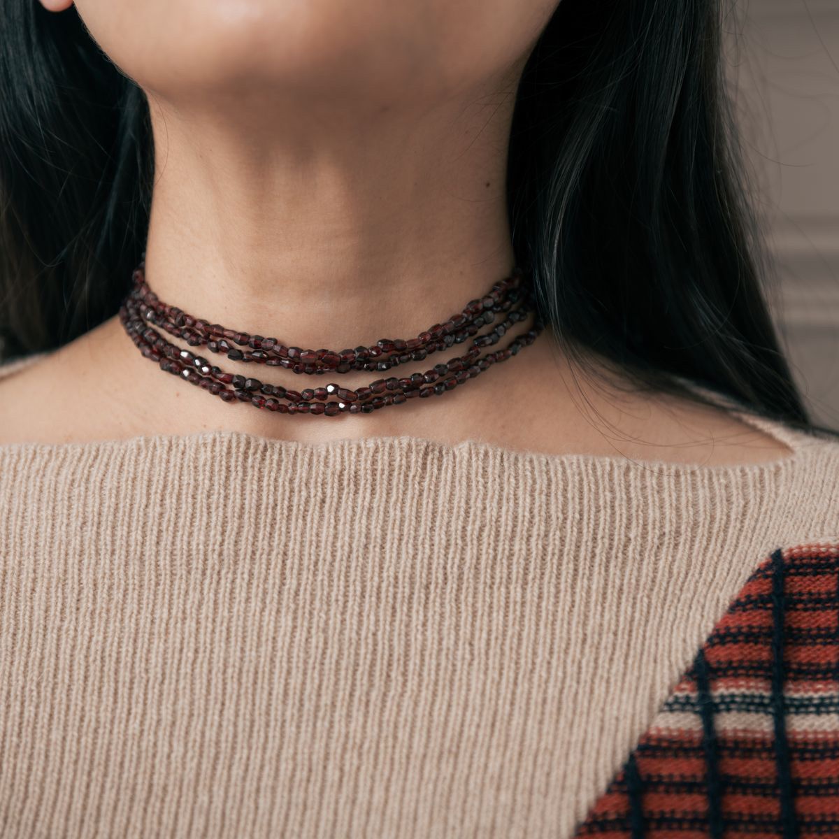 Necklace Chocker Vintage Garnets 4 Rows-photo-4