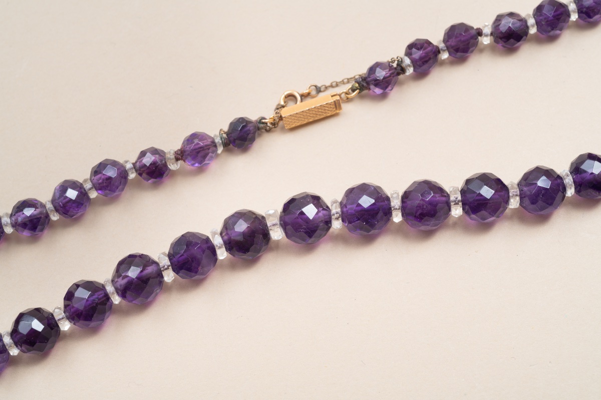 Vintage Amethyst Beads Necklace 1930-photo-3