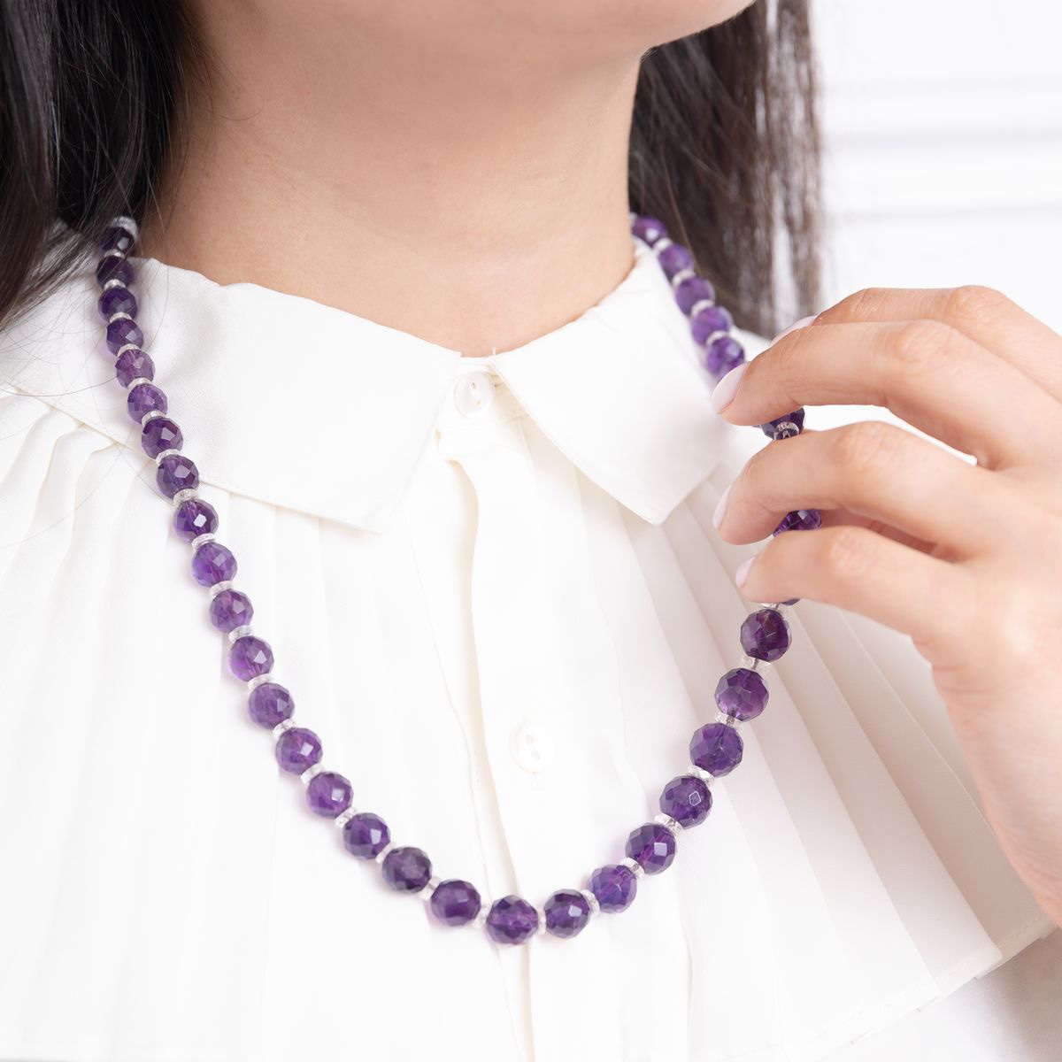 Vintage Amethyst Beads Necklace 1930-photo-4