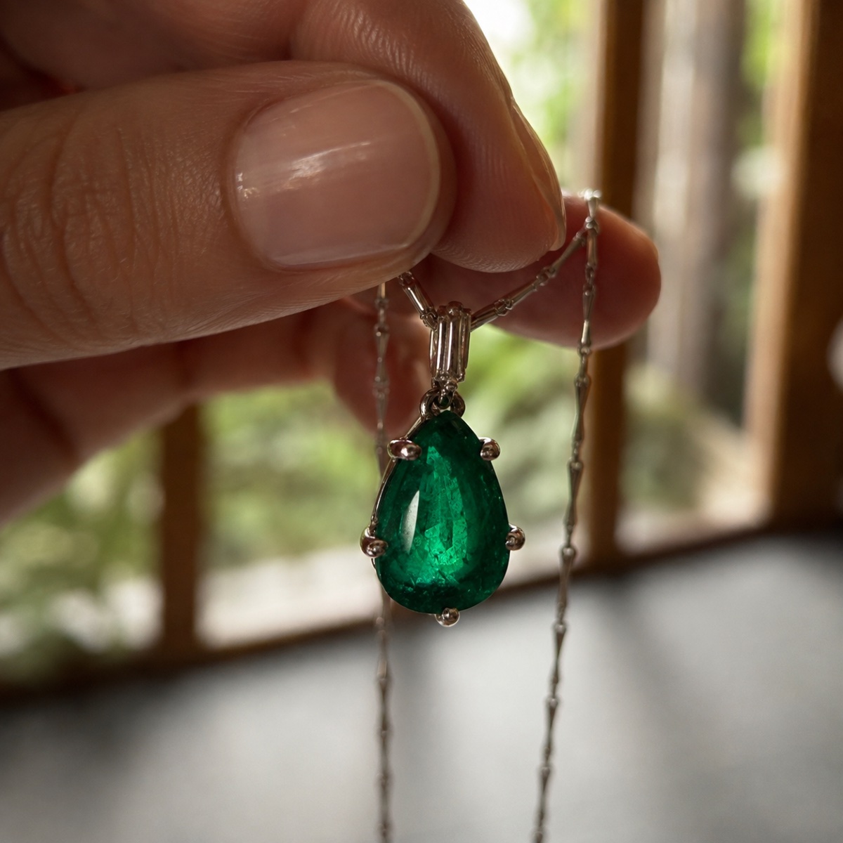 Vintage Pear-shaped Emerald Necklace, 1.1 Carats-photo-1