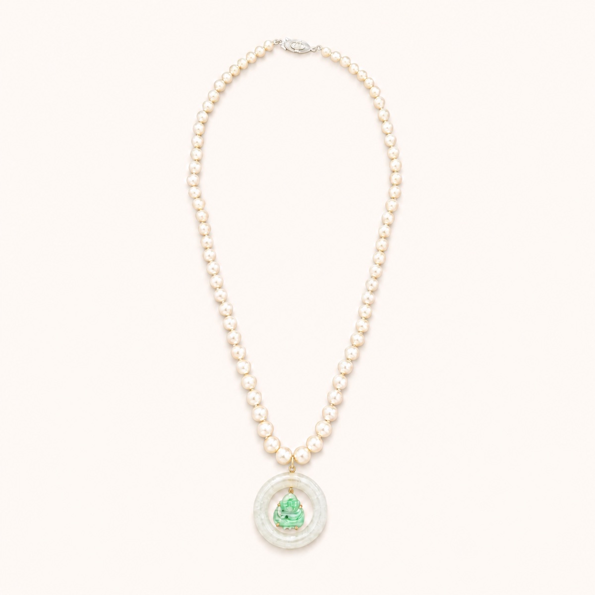 Collier Bouddha Jade Perles et Diamants-photo-2