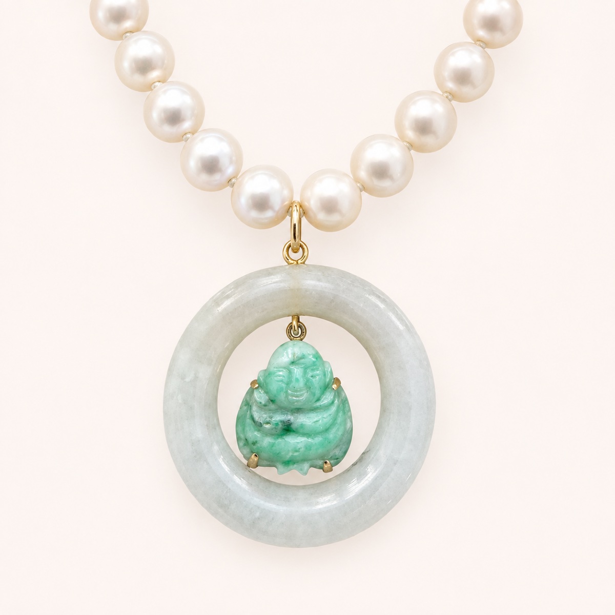 Collier Bouddha Jade Perles et Diamants