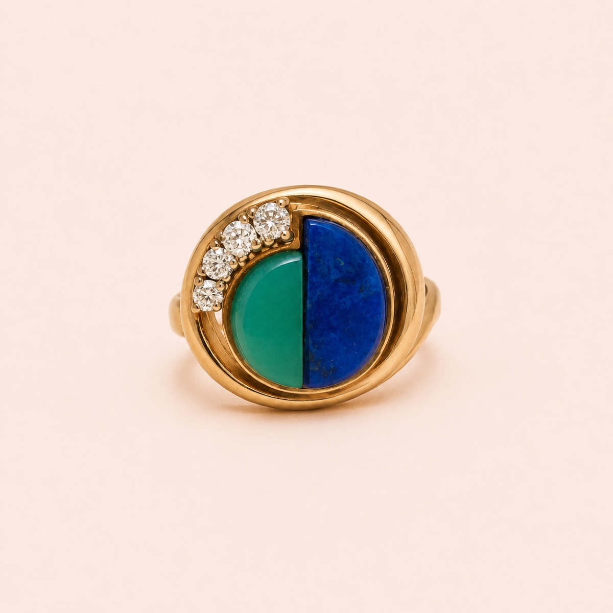 Brenda Vintage Ring With Lapis Lazuli, Chrysoprase, And Diamonds, 1970