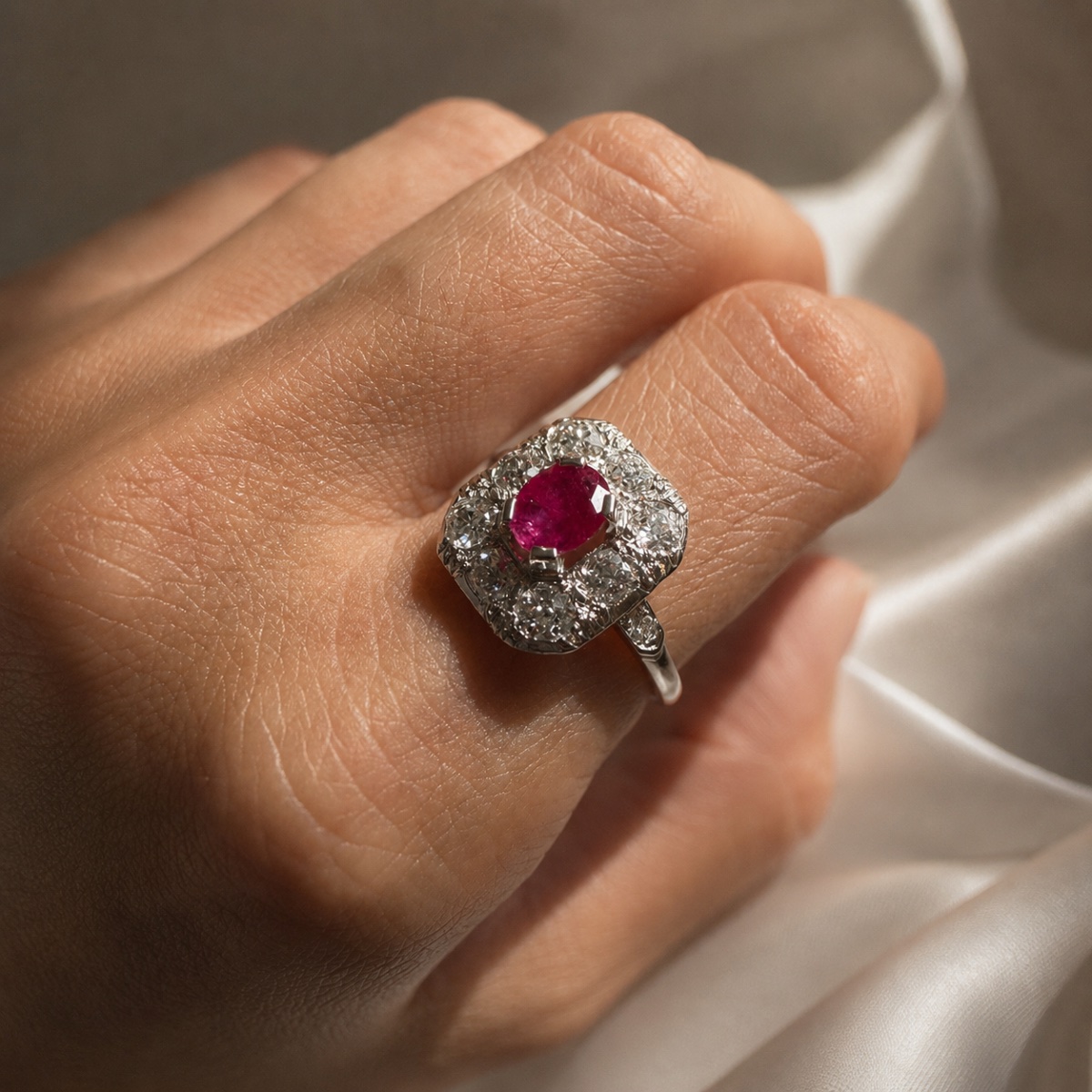 Bague Art Déco Rubis 0,80 carat Diamants 1 carat-photo-4