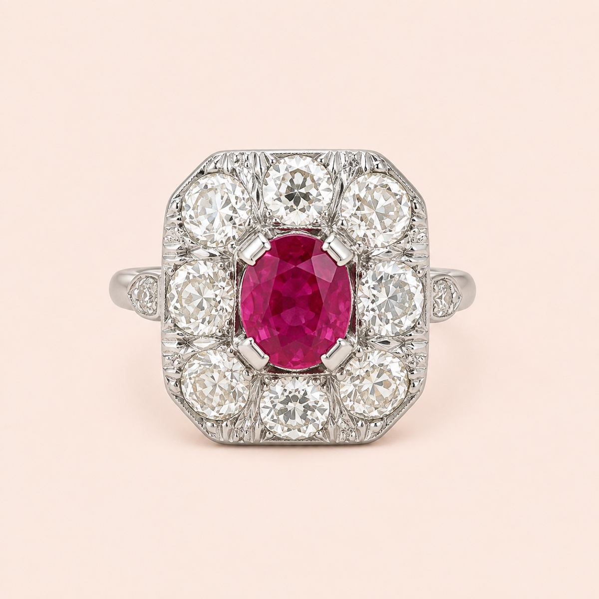 Bague Art Déco Rubis 0,80 carat Diamants 1 carat