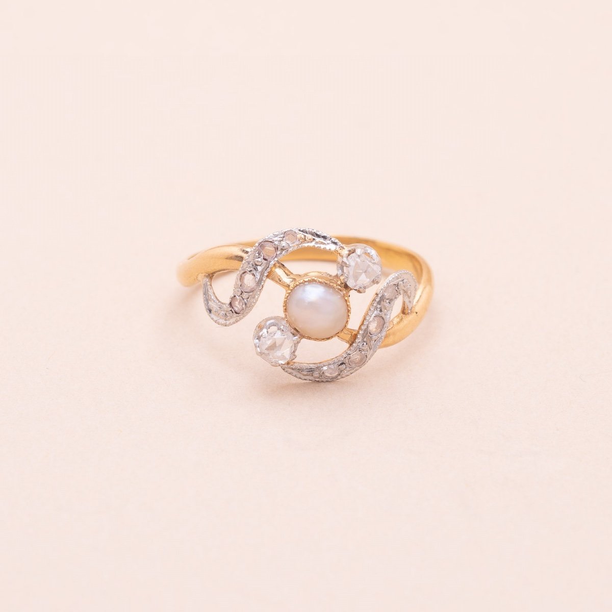 Swirl Ring Diamonds Pearls-photo-2