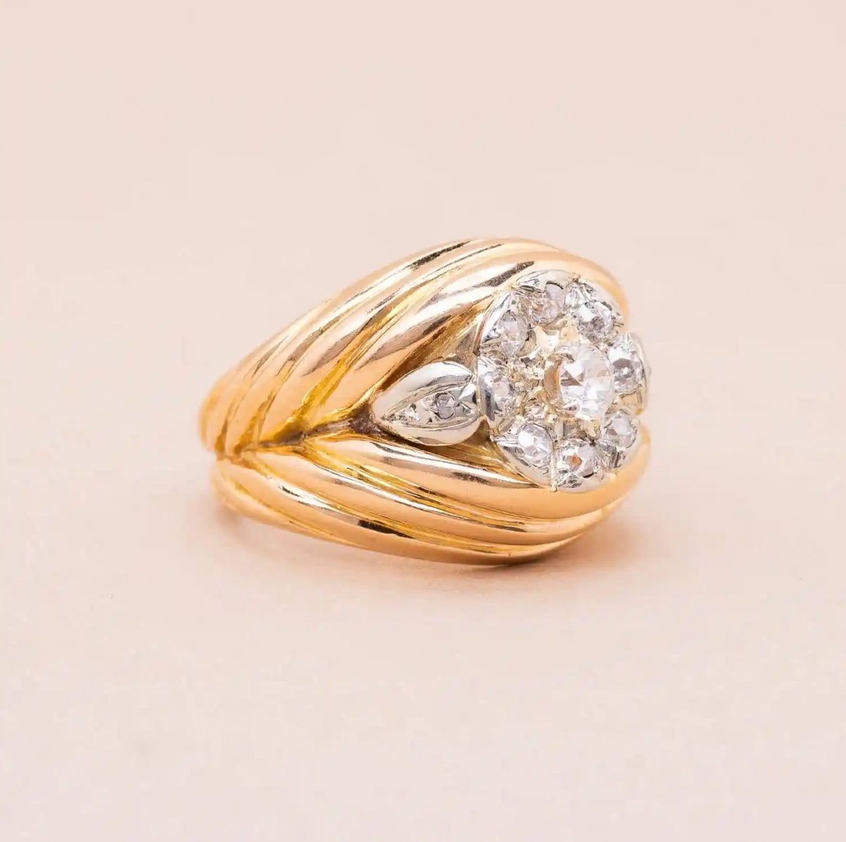 Tank Boule Ring Gold And Platinum Old Diamonds-photo-3