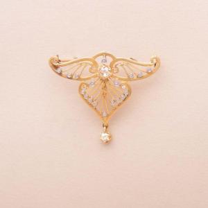 Antique Gold Wings Belle Epoque Brooch