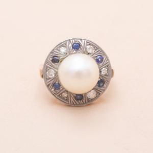 Bague Vintage Blue Ocean Perle Saphirs