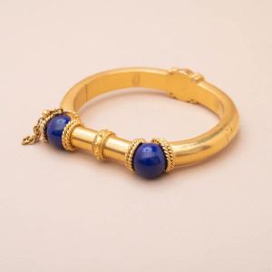 Antique Gold Lapis Lazuli Bangle Bracelet 19th Century