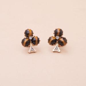 Two Patterns Shamrock Tiger Eye Diamond Earrings