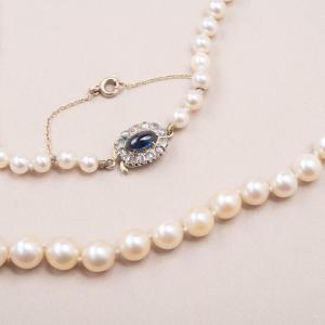 Collier Vintage Twiggy Saphir Diamants Et Perles