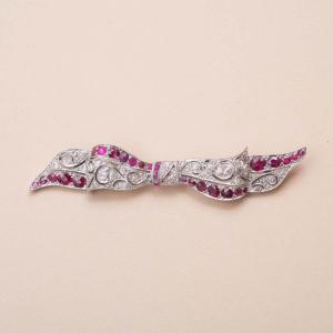 Vintage Art Deco Diamond Ruby Bow Brooch