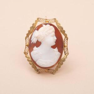 Brown Oval Cameo Brooch Pendant